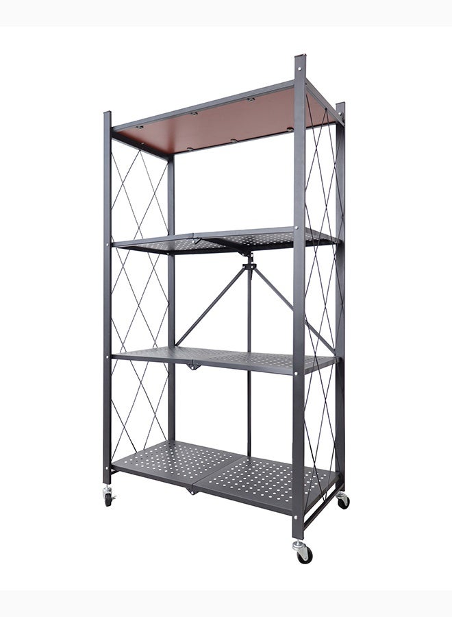 ايست من نون رفوف تخزين قابلة للطي أربع طبقات سميكة مع عجلات، بدون تجميع، سعة كبيرة، وحدة رفوف معدنية قوية على عربة متحركة للمطبخ والقبو والمخزن - أسود، 68x34.8x119 سم - Image 5